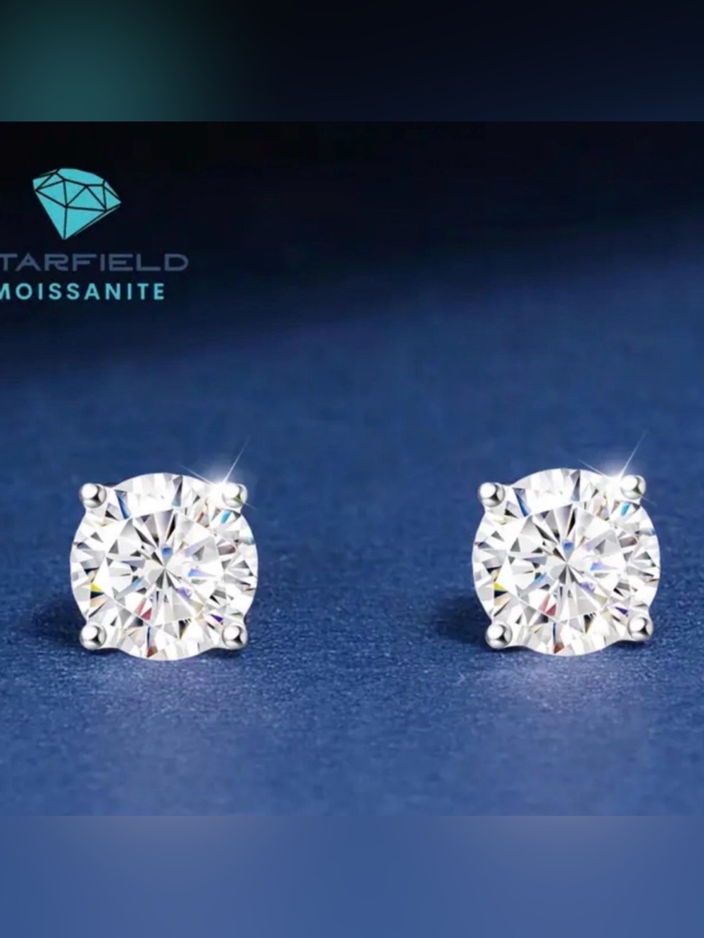 2 Carats Moissanite Stud Sterling Silver Earrings, 1CT each, D Color VVS1